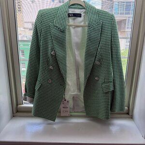 NWT Green Herringbone Zara Blazer